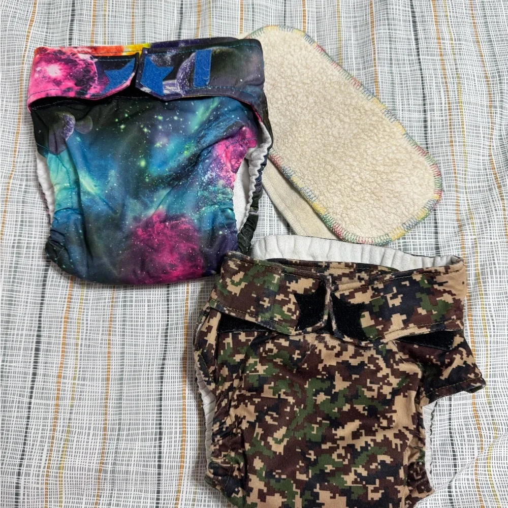 Ragababe Galaxy Print and Camo Print Cloth Diaper Set, AIO Size Large